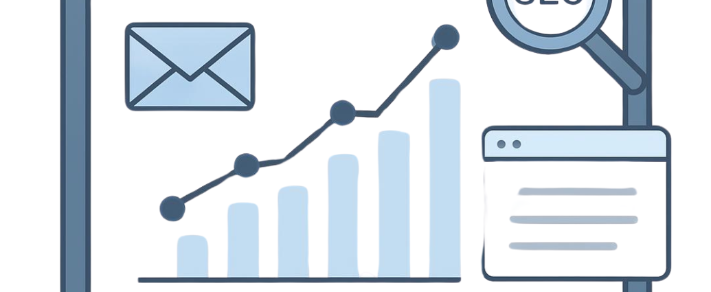 A professional digital illustration showing growth charts and SEO icons, representing the best marketing courses for beginners.