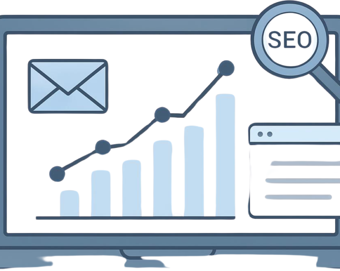 A professional digital illustration showing growth charts and SEO icons, representing the best marketing courses for beginners.