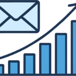 Minimalist illustration of email marketing growth showing an envelope with a rising performance chart