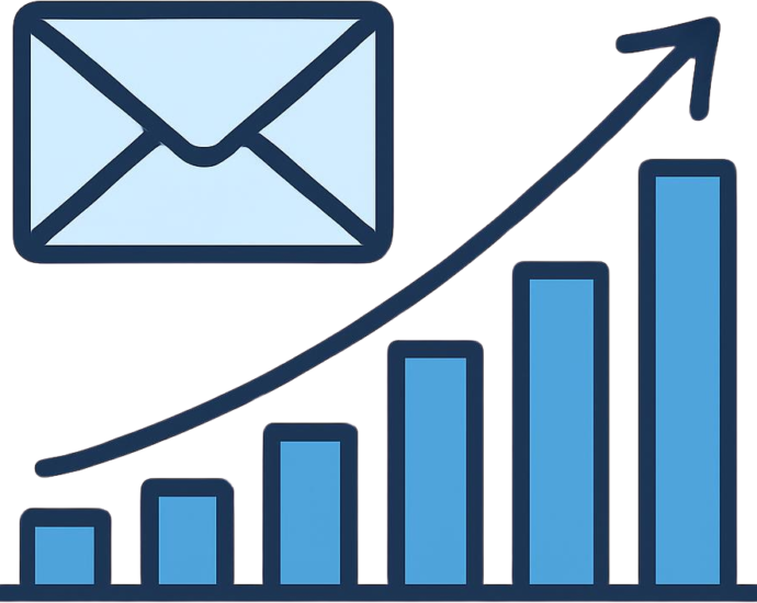 Minimalist illustration of email marketing growth showing an envelope with a rising performance chart