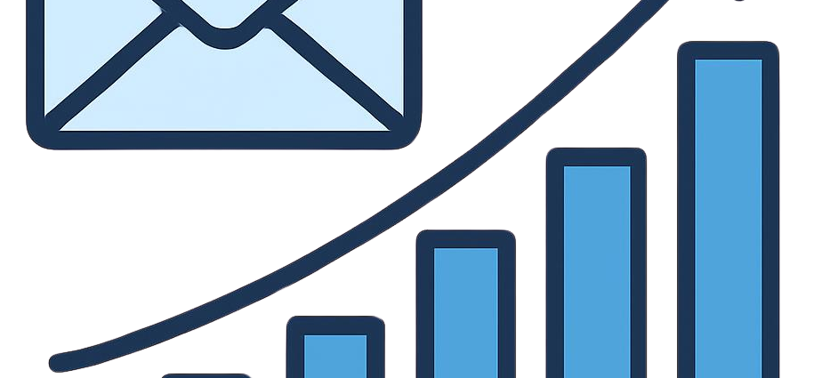 Minimalist illustration of email marketing growth showing an envelope with a rising performance chart