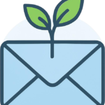 A minimal illustration showing a sprout growing from an envelope, symbolizing the process of growing an email list without paid ads.