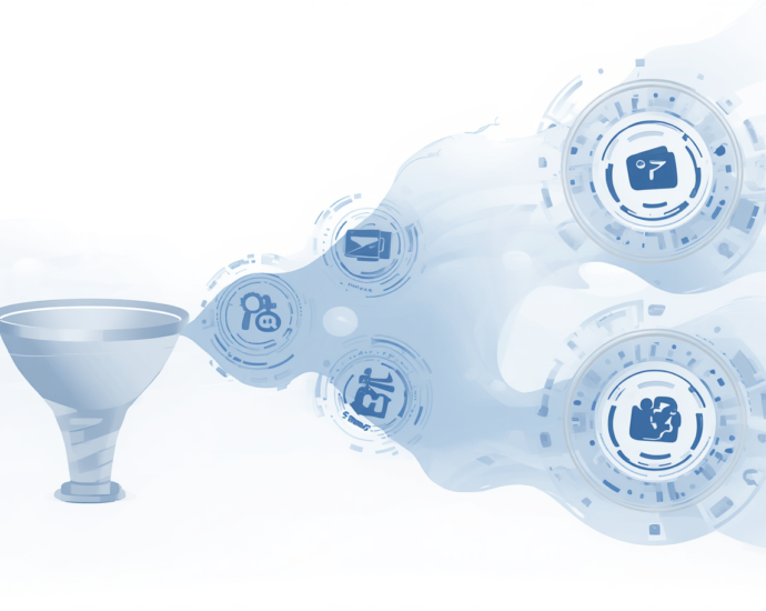 A conceptual illustration showing a digital marketing funnel being optimized and streamlined to show how to automate your marketing funnel.