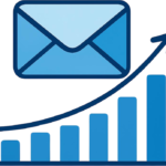 Illustration showing an envelope and a growth chart representing how to build an email list from scratch successfully.