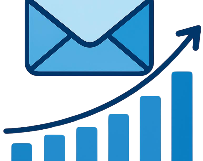 Illustration showing an envelope and a growth chart representing how to build an email list from scratch successfully.