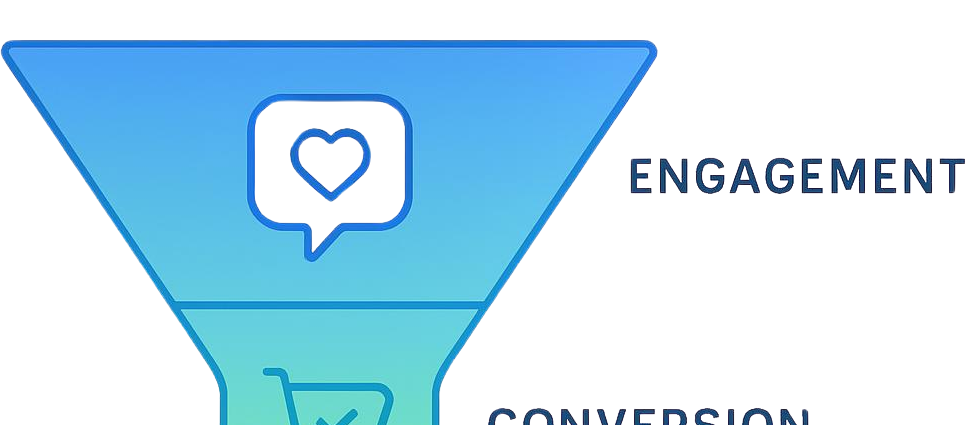 Marketing funnel optimization diagram showing the flow from traffic and engagement to conversion.
