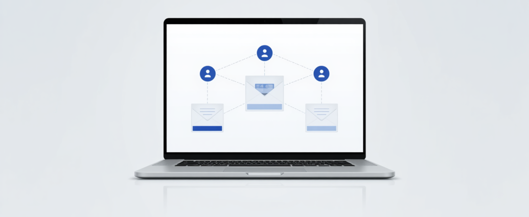 A sleek laptop screen showing a network of connections, representing the power of top-rated email marketing automation tools.