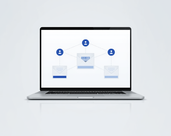 A sleek laptop screen showing a network of connections, representing the power of top-rated email marketing automation tools.