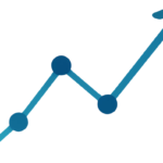 A simple blue upward line chart symbolizing the steady growth that comes when learning how to start affiliate marketing with no followers.