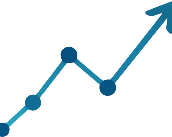 A simple blue upward line chart symbolizing the steady growth that comes when learning how to start affiliate marketing with no followers.