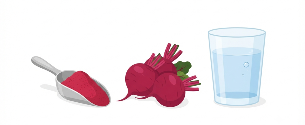 Beet root powder benefits for stamina and energy featuring fresh beets and a glass of water on a clean background