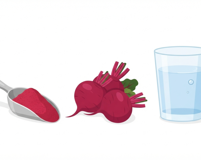 Beet root powder benefits for stamina and energy featuring fresh beets and a glass of water on a clean background