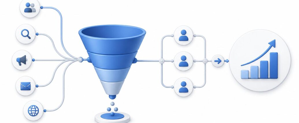 A visual representation of building a lead generation funnel for agencies with FunnelCockpit to capture client leads.
