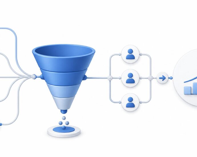 A visual representation of building a lead generation funnel for agencies with FunnelCockpit to capture client leads.
