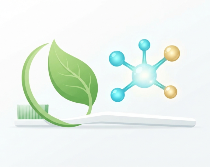 Does mouthwash block nitric oxide production illustration featuring a fresh green leaf and molecular structure