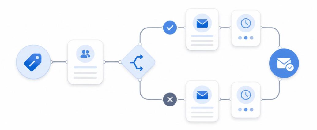 How To Automate Your Email Marketing With Tag-Based Sequences workflow diagram.