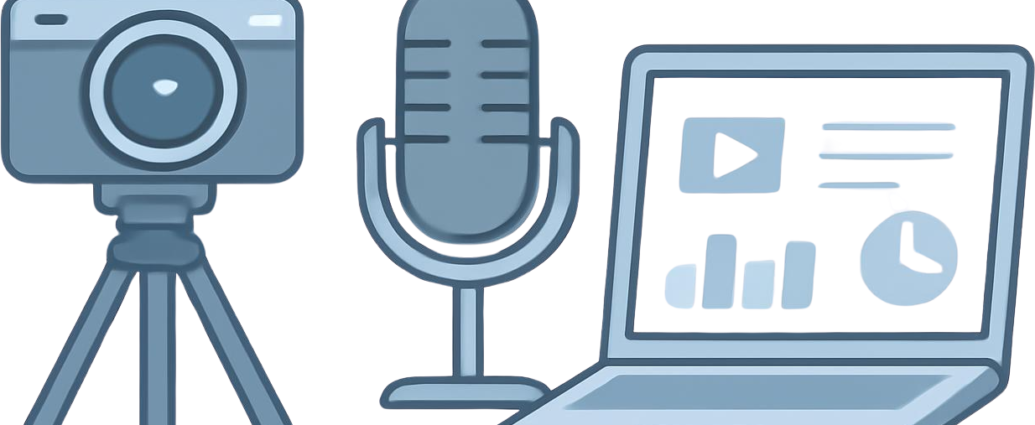 A professional setup showing how to record training content directly in FunnelCockpit using a microphone and laptop.
