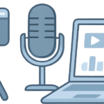 A professional setup showing how to record training content directly in FunnelCockpit using a microphone and laptop.