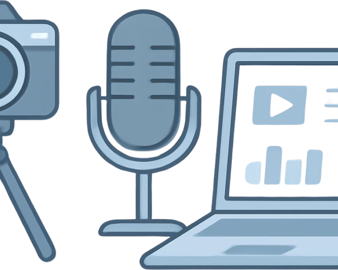 A professional setup showing how to record training content directly in FunnelCockpit using a microphone and laptop.