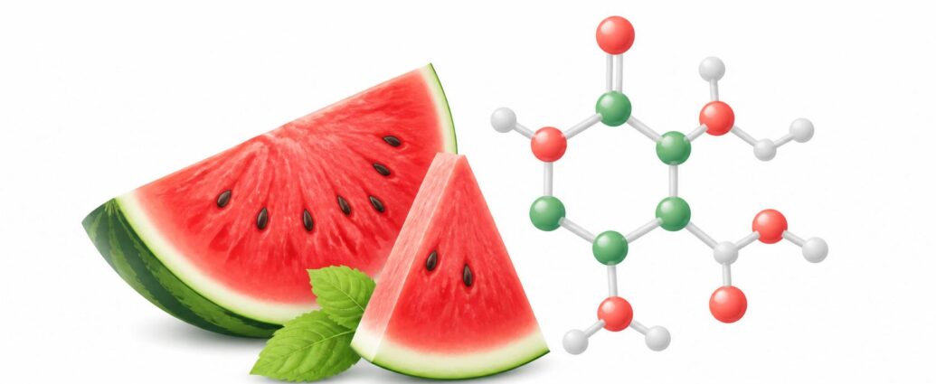 L-citrulline vs l-arginine for blood flow effectiveness with fresh watermelon and molecular structure