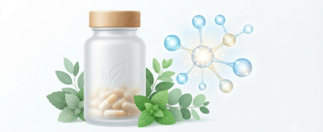 Best nitric oxide supplement for older adults review featuring a wellness supplement bottle with molecular structure and green leaves