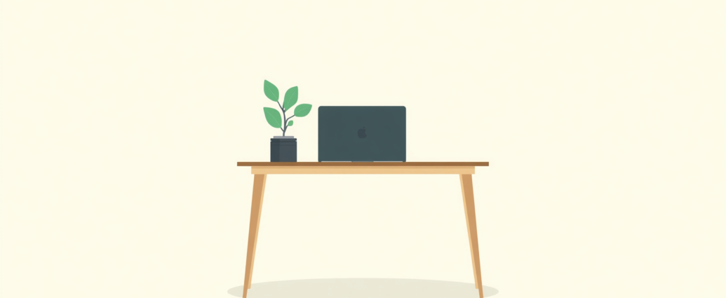 Minimalist illustration of a professional desk setup for an article on how to start affiliate marketing without followers.